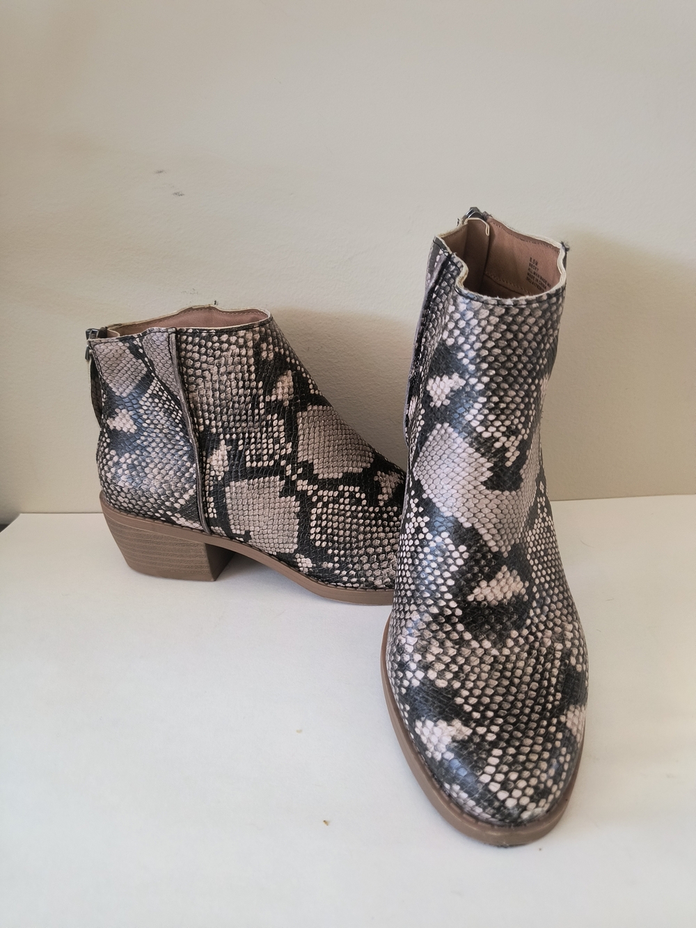 Dolce Vita Black & Cream Snake-Print Ankle Booties